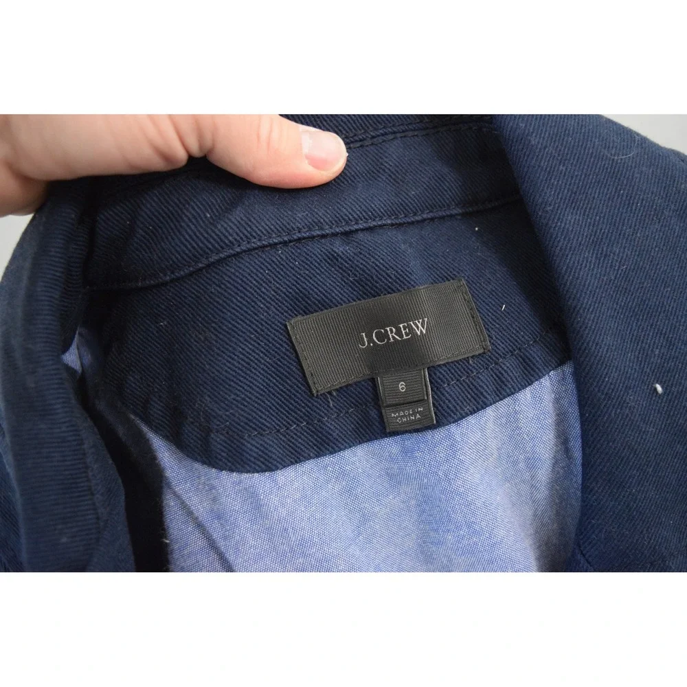 J.Crew Twill Pea Coat 6 Navy Blue Double Breasted White Button Cotton Womens - Picture 4 of 5